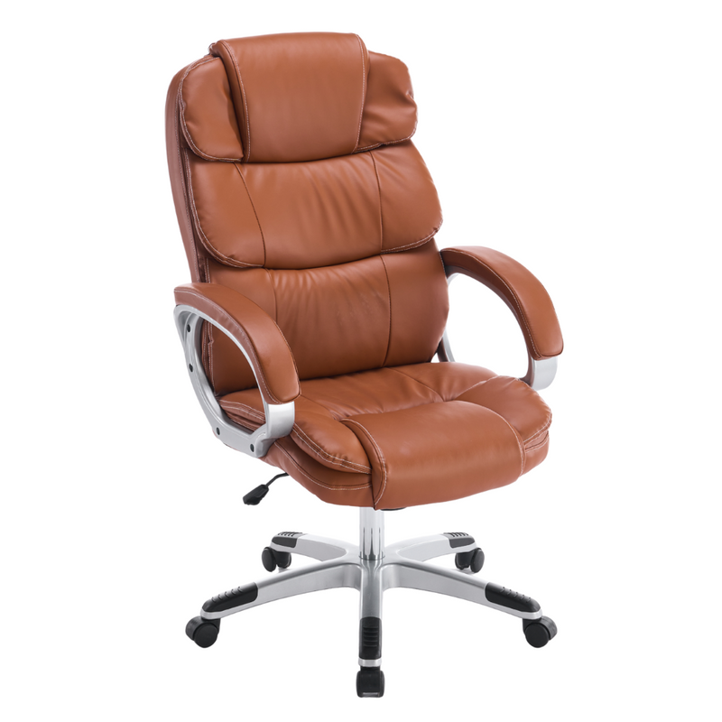 Fotel biurowy ergonomiczny obrotowy krzesło ekoskóra brązowy Grand