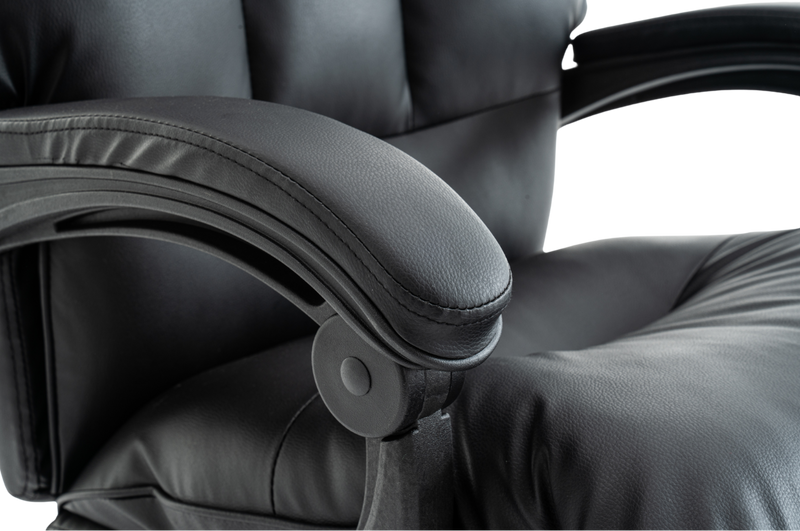 Fotel biurowy ergonomiczny obrotowy bujany krzesło z podnóżkiem ekoskóra czarny Elegant