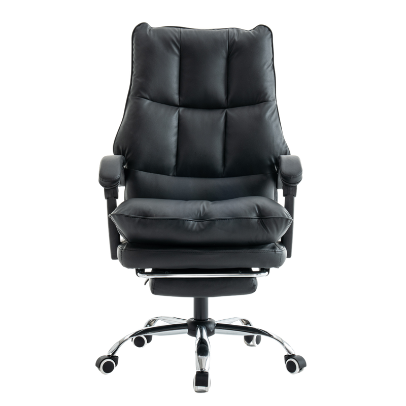 Fotel biurowy ergonomiczny obrotowy bujany krzesło z podnóżkiem ekoskóra czarny Elegant