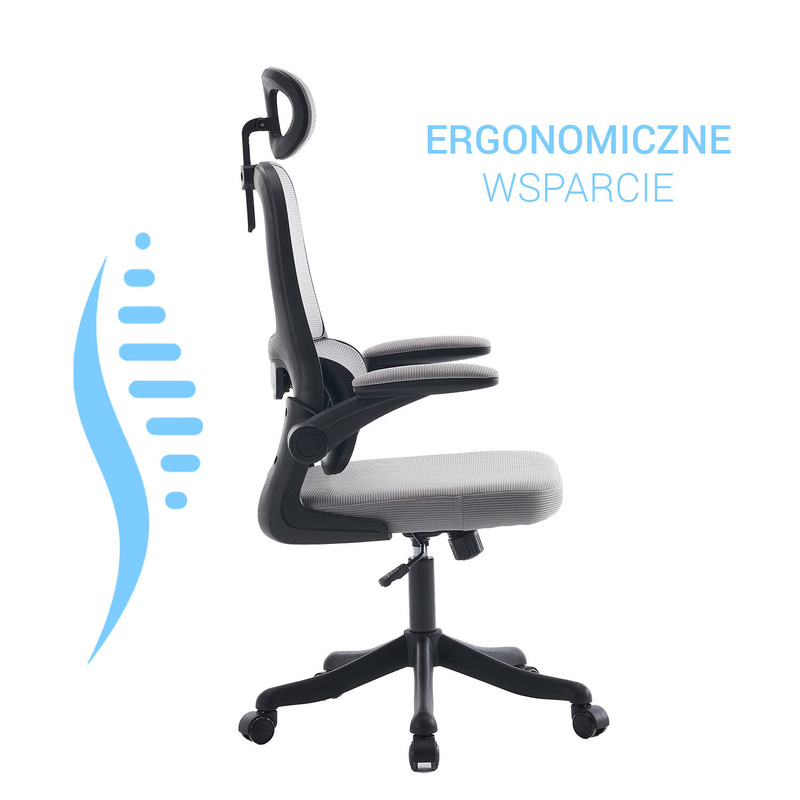 Fotel biurowy ergonomiczny obrotowy siateczkowy bujany szaro-czarny Classic