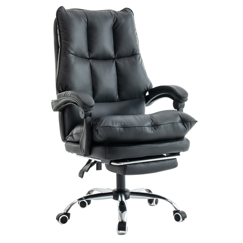 Fotel biurowy ergonomiczny obrotowy bujany krzesło z podnóżkiem ekoskóra czarny Elegant