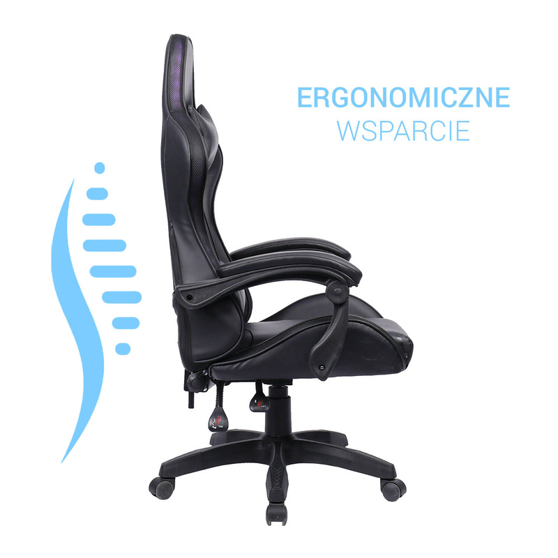 Fotel gamingowy krzesło dla gracza kubełkowy ergonomiczny biurowy czarny LED Funky