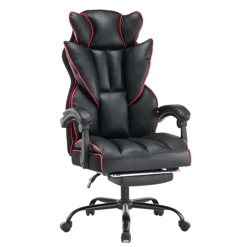 Fotel biurowy ergonomiczny obrotowy krzesło z podnóżkiem czarno-czerwony Premium