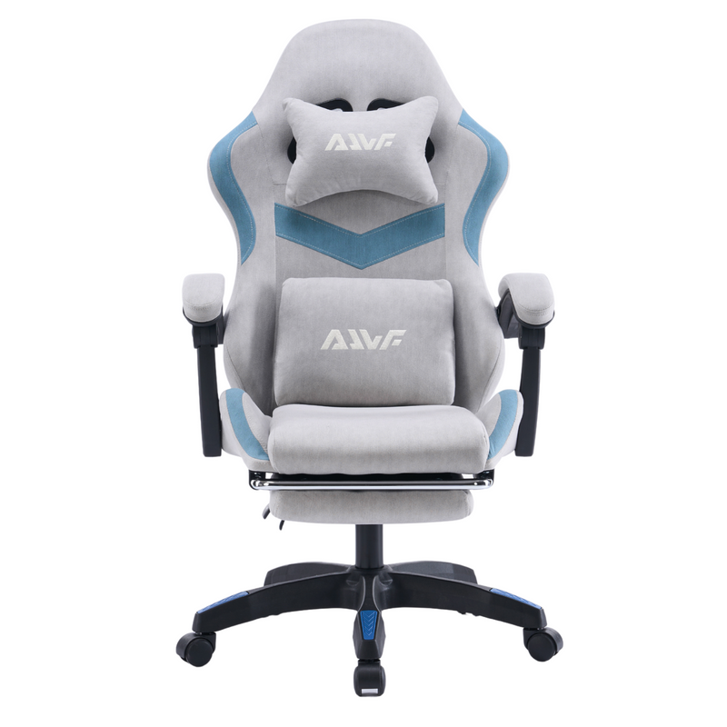 Fotel gamingowy z podnóżkiem zamszowy materiałowy krzesło dla gracza biurowy ergonomiczny szaro-niebieski Empo
