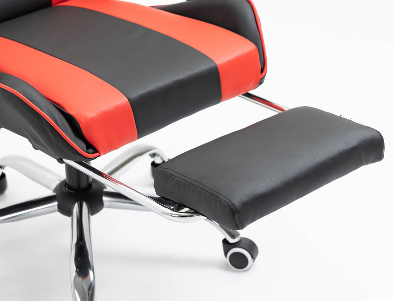 Fotel dla gracza ergonomiczny gamingowy obrotowy krzesło z podnóżkiem czerwono-czarny Boss