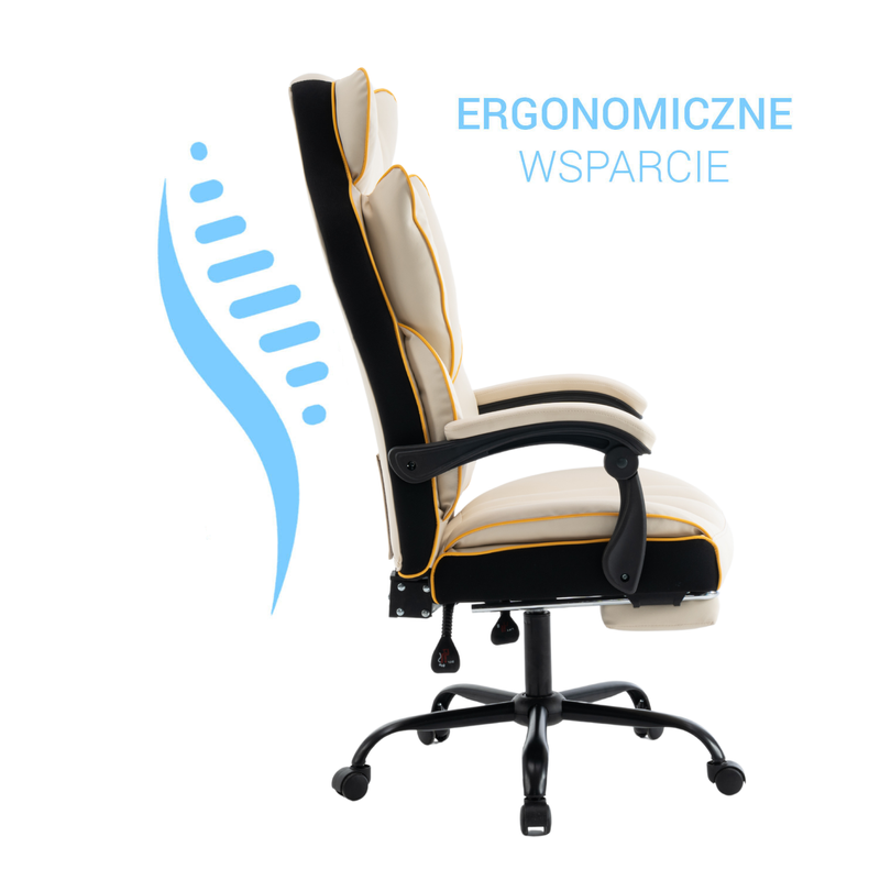 Fotel biurowy ergonomiczny obrotowy krzesło z podnóżkiem beżowo-złoty Premium