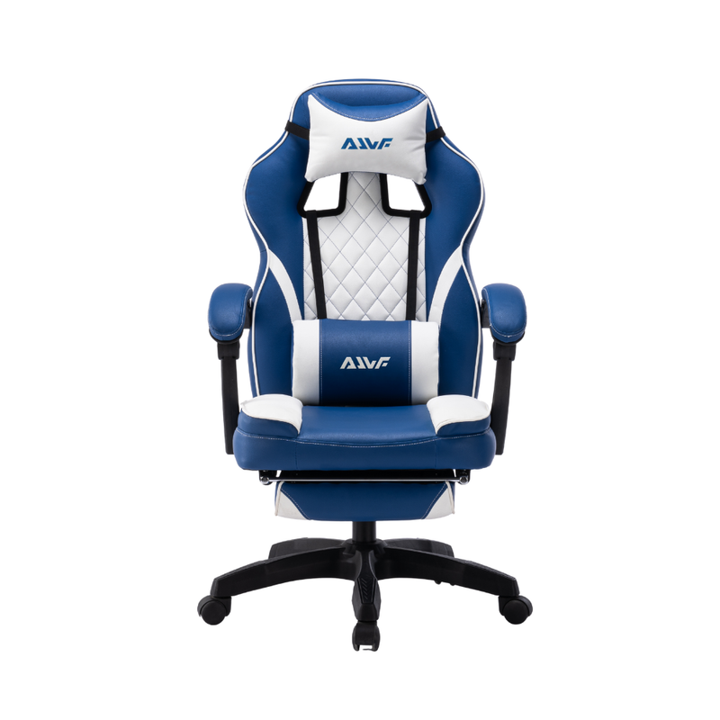 Fotel gamingowy z podnóżkiem ekoskóra krzesło dla gracza biurowy ergonomiczny niebiesko-biały Champion