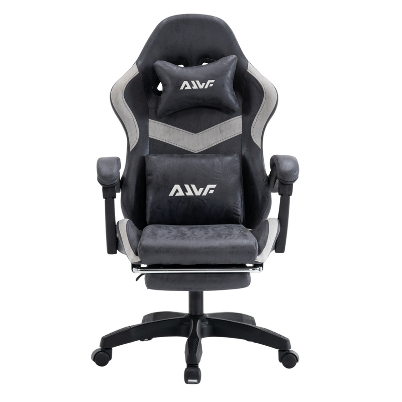 Fotel gamingowy z podnóżkiem ekoskóra krzesło dla gracza biurowy ergonomiczny czarno-szary Empo