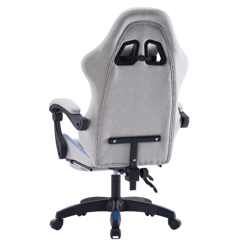 Fotel gamingowy z podnóżkiem zamszowy materiałowy krzesło dla gracza biurowy ergonomiczny szaro-niebieski Empo