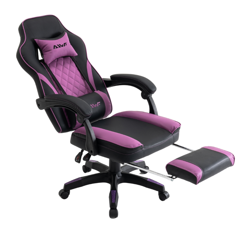Fotel gamingowy z podnóżkiem ekoskóra krzesło dla gracza biurowy ergonomiczny czarno-fioletowy Champion