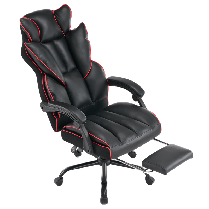 Fotel biurowy ergonomiczny obrotowy krzesło z podnóżkiem czarno-czerwony Premium