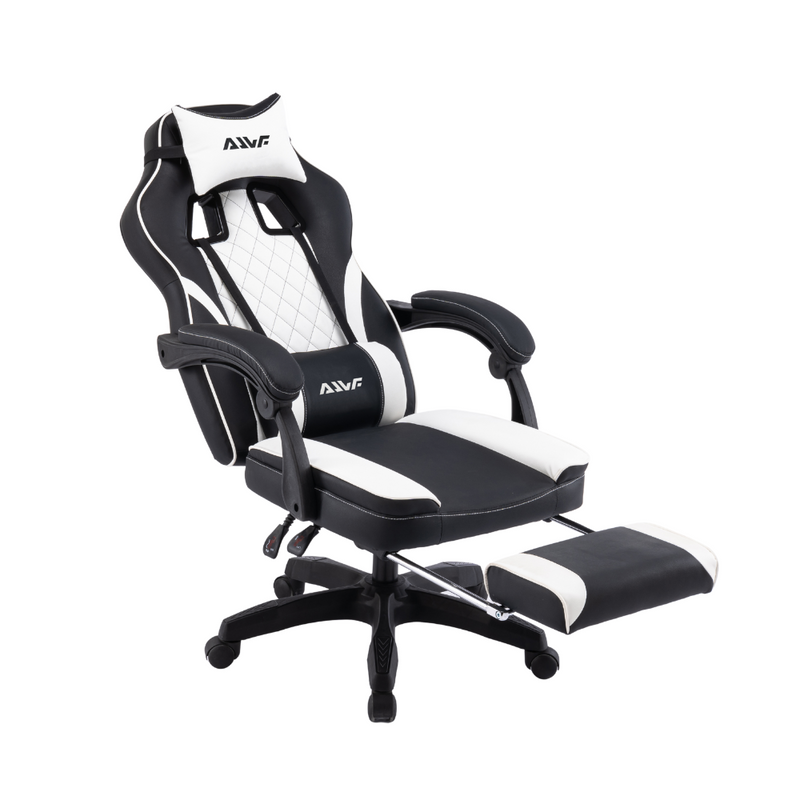 Fotel gamingowy z podnóżkiem ekoskóra krzesło dla gracza biurowy ergonomiczny czarno-biały Champion