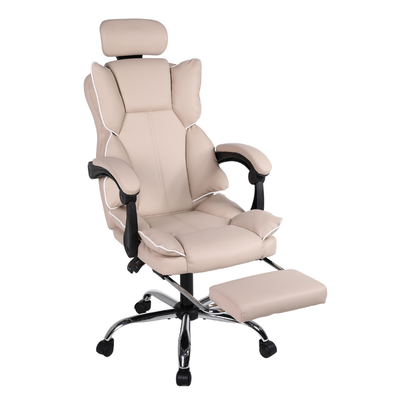 Fotel ergonomiczny biurowy obrotowy z podnóżkiem do biurka beżowo-biały Office