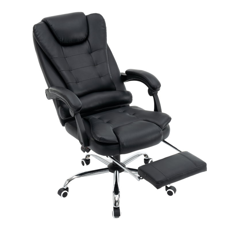 Fotel biurowy ergonomiczny obrotowy bujany krzesło z podnóżkiem ekoskóra czarny Relax