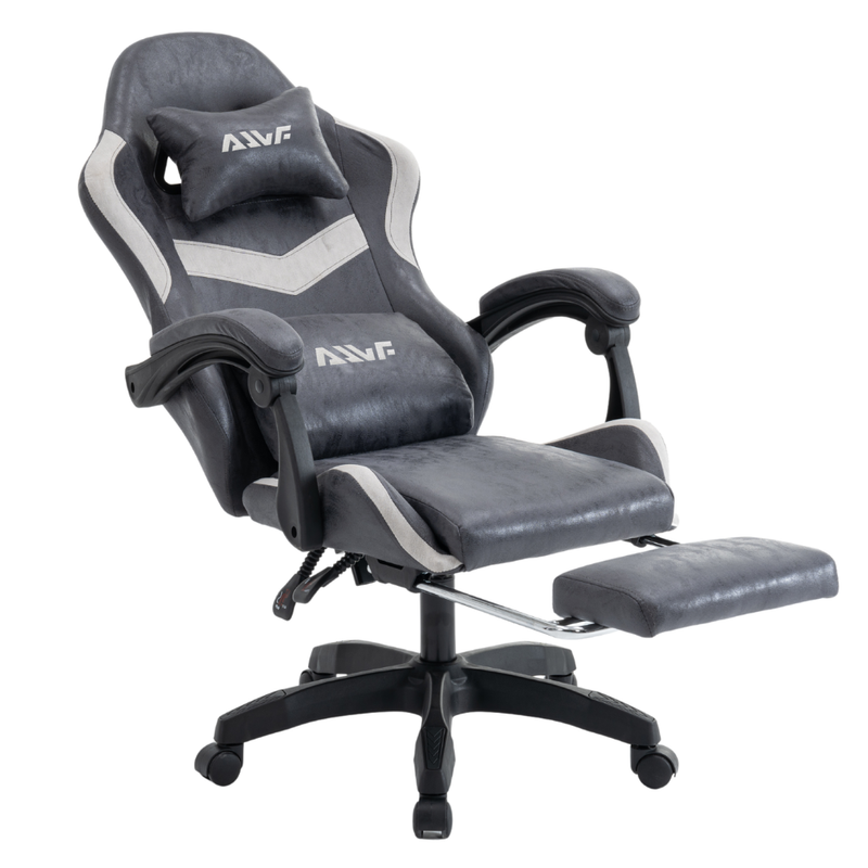 Fotel gamingowy z podnóżkiem ekoskóra krzesło dla gracza biurowy ergonomiczny czarno-szary Empo