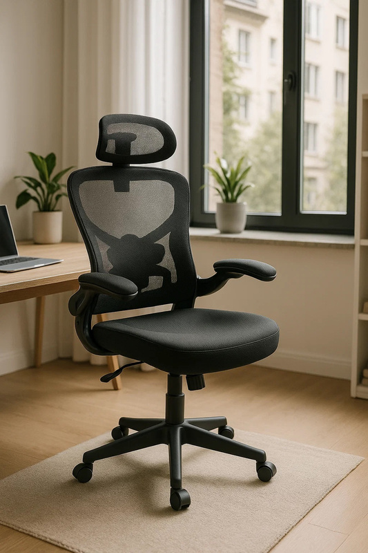 Fotel biurowy ergonomiczny obrotowy siateczkowy bujany krzesło czarny Prime