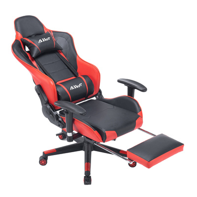 Fotel gamingowy kubełkowy krzesło dla gracza ergonomiczny z podnóżkiem czerwono-czarny Ryan