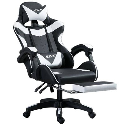 Fotel dla gracza gamingowy krzesło z podnóżkiem ergonomiczny biurowy obrotowy biało-czarny Sienna