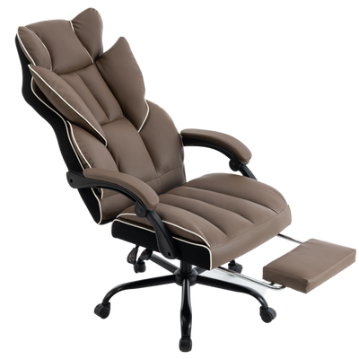 Fotel biurowy ergonomiczny obrotowy krzesło z podnóżkiem brązowy Premium
