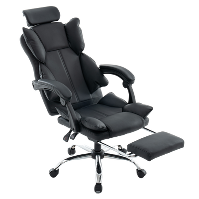 Fotel biurowy ergonomiczny obrotowy krzesło z podnóżkiem czarny Office