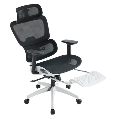 Fotel biurowy z podnóżkiem ergonomiczny obrotowy regulowany siateczkowy krzesło czarno-biały Move