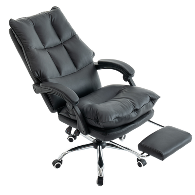 Fotel biurowy ergonomiczny obrotowy bujany krzesło z podnóżkiem ekoskóra czarny Elegant