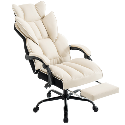 Fotel biurowy ergonomiczny obrotowy krzesło z podnóżkiem beżowo-biały Premium