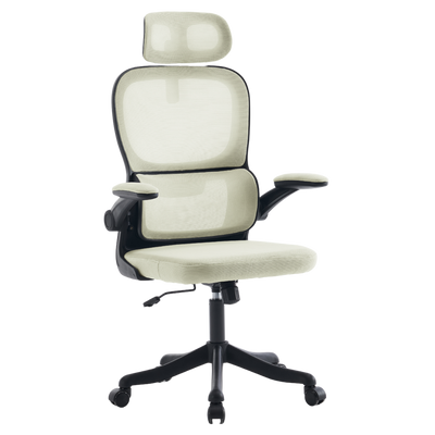 Fotel biurowy ergonomiczny obrotowy siateczkowy bujany beżowo-czarny Classic