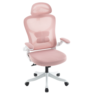 Fotel biurowy ergonomiczny obrotowy siateczkowy bujany krzesło różowo-biały Prime