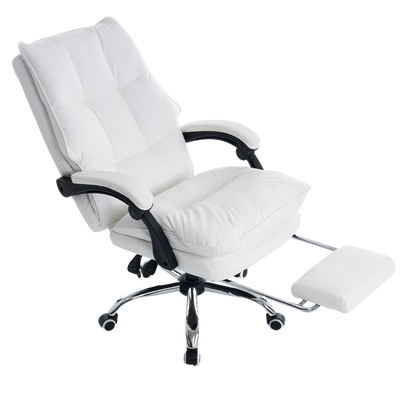Fotel biurowy ergonomiczny obrotowy bujany krzesło z podnóżkiem ekoskóra biały Elegant