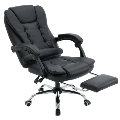 Fotel biurowy ergonomiczny obrotowy bujany krzesło z podnóżkiem ekoskóra czarny Comfort