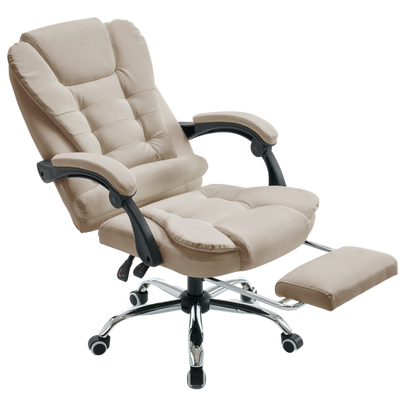 Fotel biurowy ergonomiczny obrotowy bujany krzesło z podnóżkiem ekoskóra beżowy Comfort