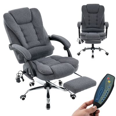 Fotel biurowy materiałowy ergonomiczny obrotowy krzesło z podnóżkiem FUNKCJA MASAŻU szary Comfort Plus+