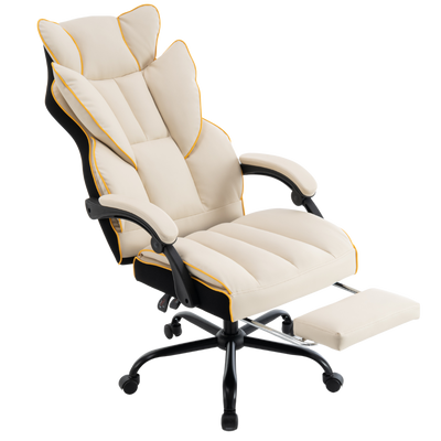 Fotel biurowy ergonomiczny obrotowy krzesło z podnóżkiem beżowo-złoty Premium