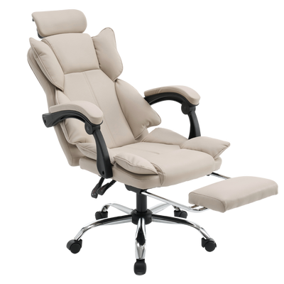 Fotel ergonomiczny biurowy obrotowy z podnóżkiem do biurka beżowy Office