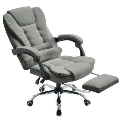 Fotel biurowy ergonomiczny obrotowy bujany krzesło z podnóżkiem ekoskóra szary Comfort