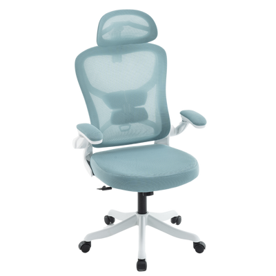Fotel biurowy ergonomiczny obrotowy siateczkowy bujany krzesło błękitno-biały Prime