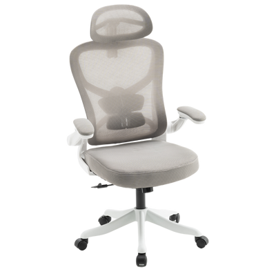 Fotel biurowy ergonomiczny obrotowy siateczkowy bujany krzesło szaro-biały Prime
