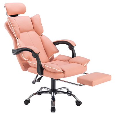 Fotel biurowy ergonomiczny obrotowy krzesło do biurka z podnóżkiem różowy Office