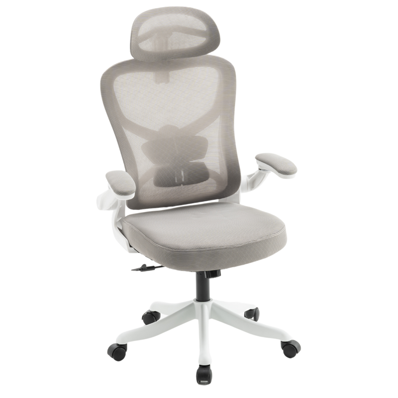 Fotel biurowy ergonomiczny obrotowy siateczkowy bujany krzesło szaro-biały Prime