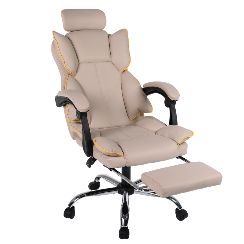 Fotel ergonomiczny biurowy obrotowy z podnóżkiem do biurka beżowo-złoty Office