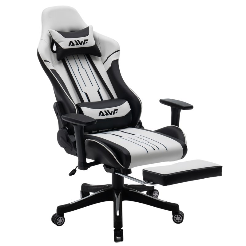 Fotel dla gracza gamingowy ergonomiczny krzesło z podnóżkiem biało-czarny Cyber