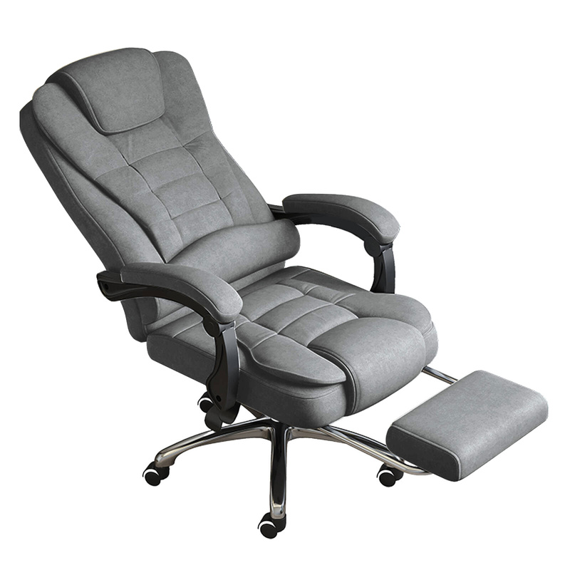 Fotel biurowy materiałowy ergonomiczny obrotowy bujany krzesło z podnóżkiem szary Comfort