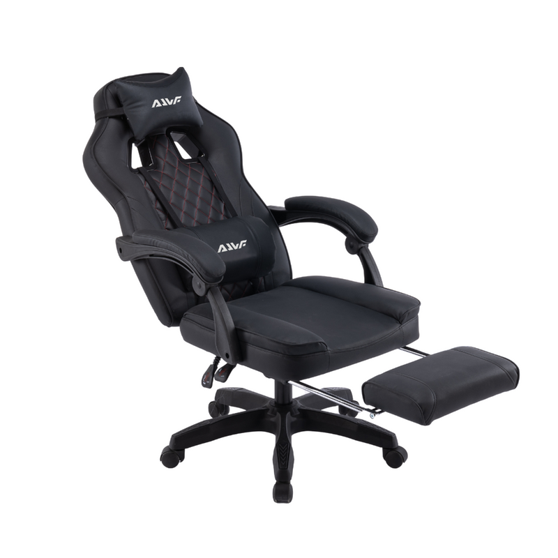 Fotel gamingowy z podnóżkiem ekoskóra krzesło dla gracza biurowy ergonomiczny czarny Champion