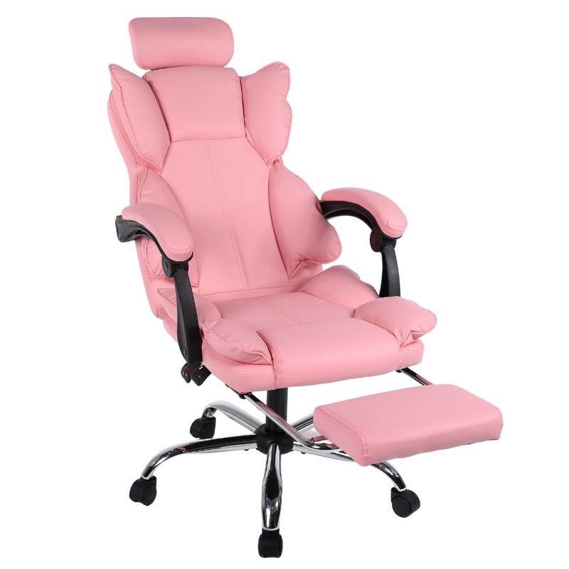 Fotel biurowy ergonomiczny obrotowy krzesło do biurka z podnóżkiem różowy Office
