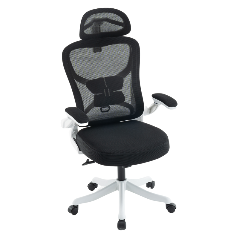 Fotel biurowy ergonomiczny obrotowy siateczkowy bujany krzesło czarno-biały Prime