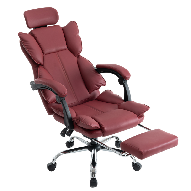 Fotel ergonomiczny biurowy obrotowy z podnóżkiem do biurka bordowy Office